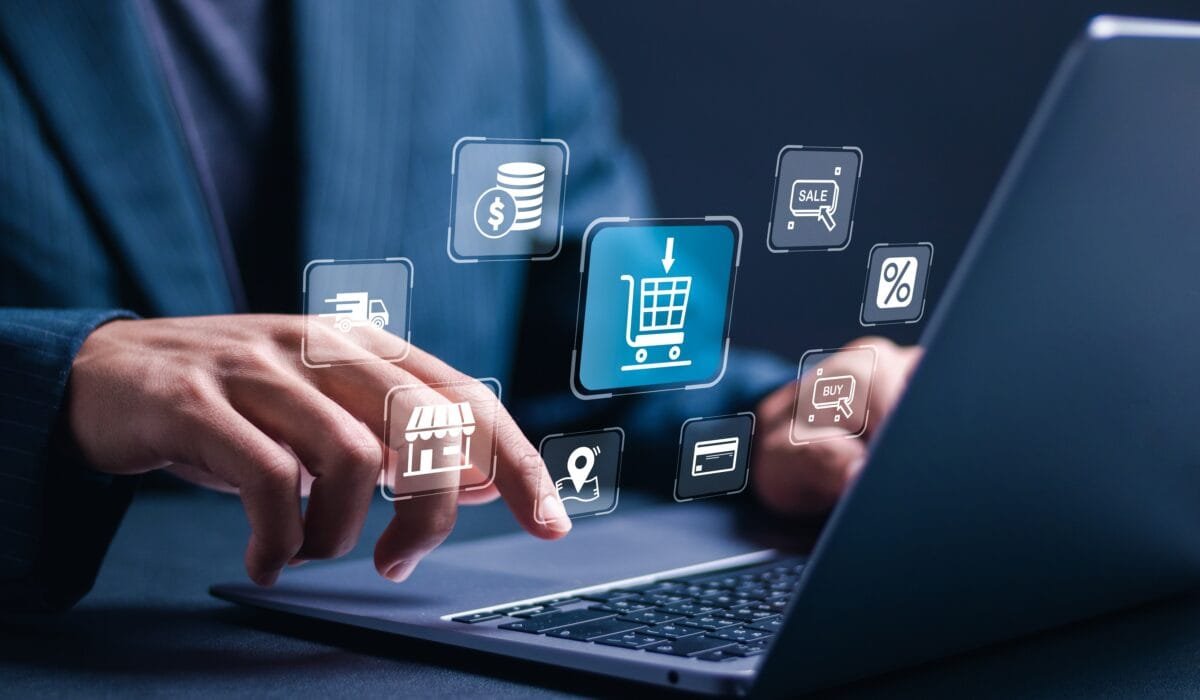 Online,Shopping,Concept.,Businessman,Use,Laptop,With,Virtual,Screen,Of